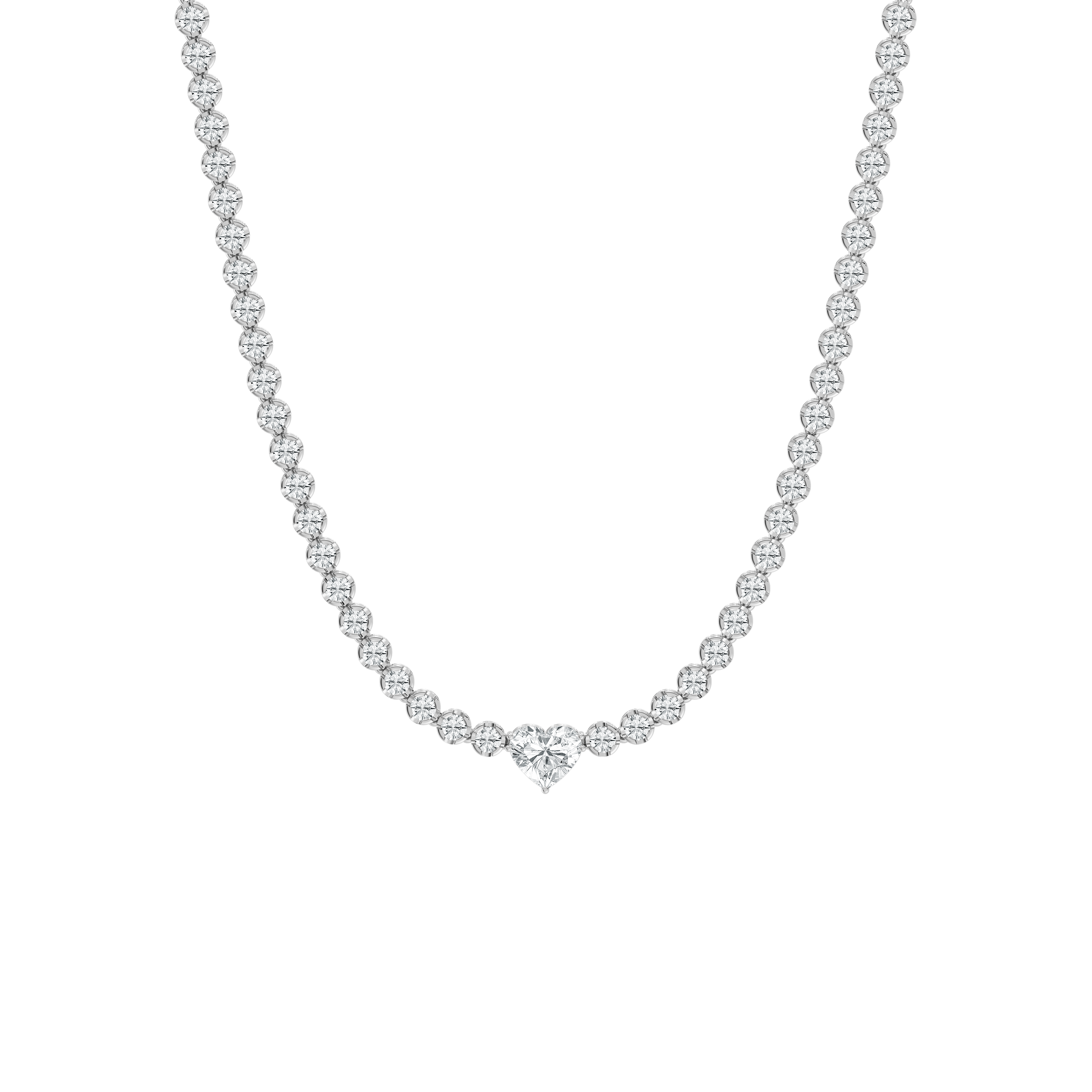 Pear and Round Heart-Center Tennis Necklace