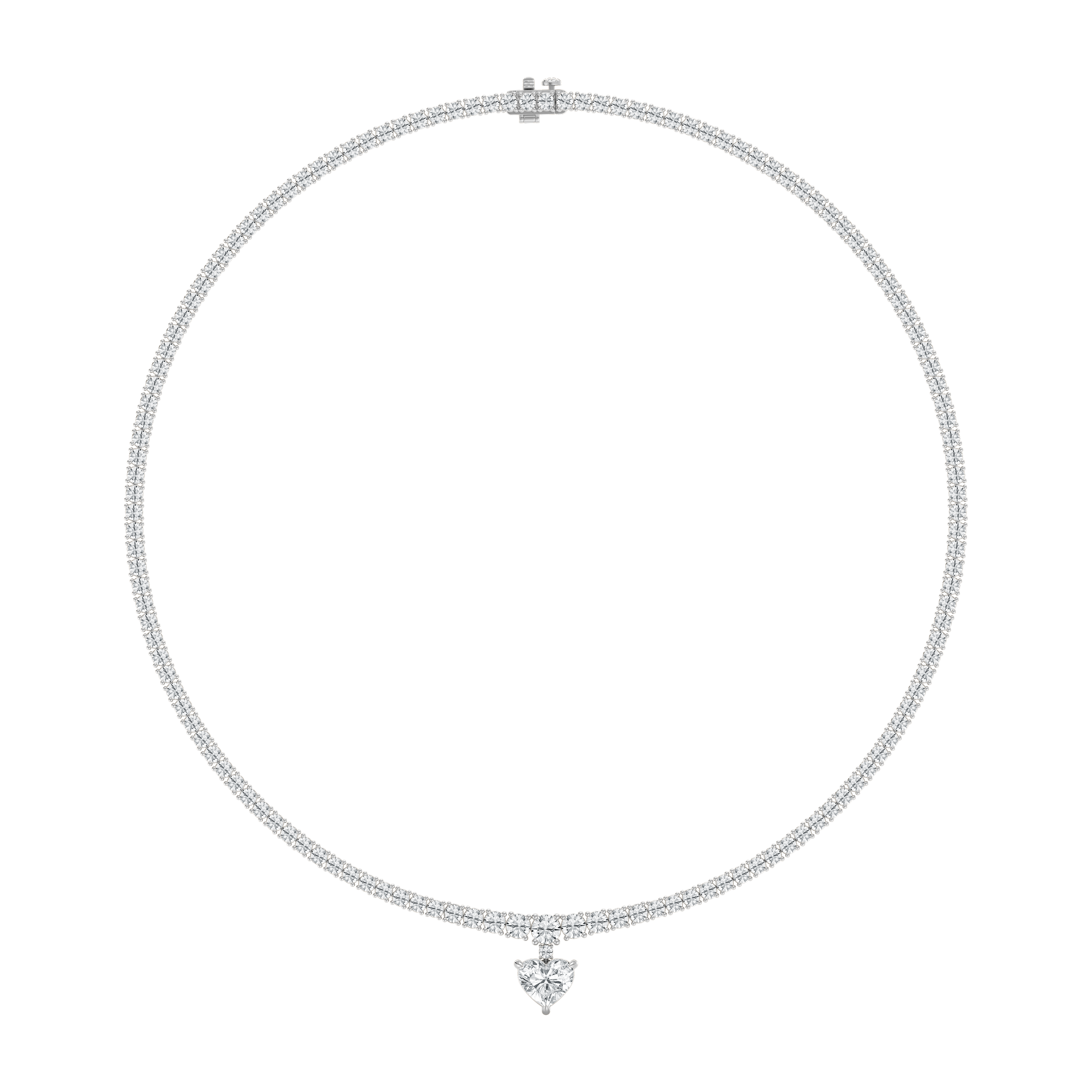 Heart and Round Cluster Tennis Necklace