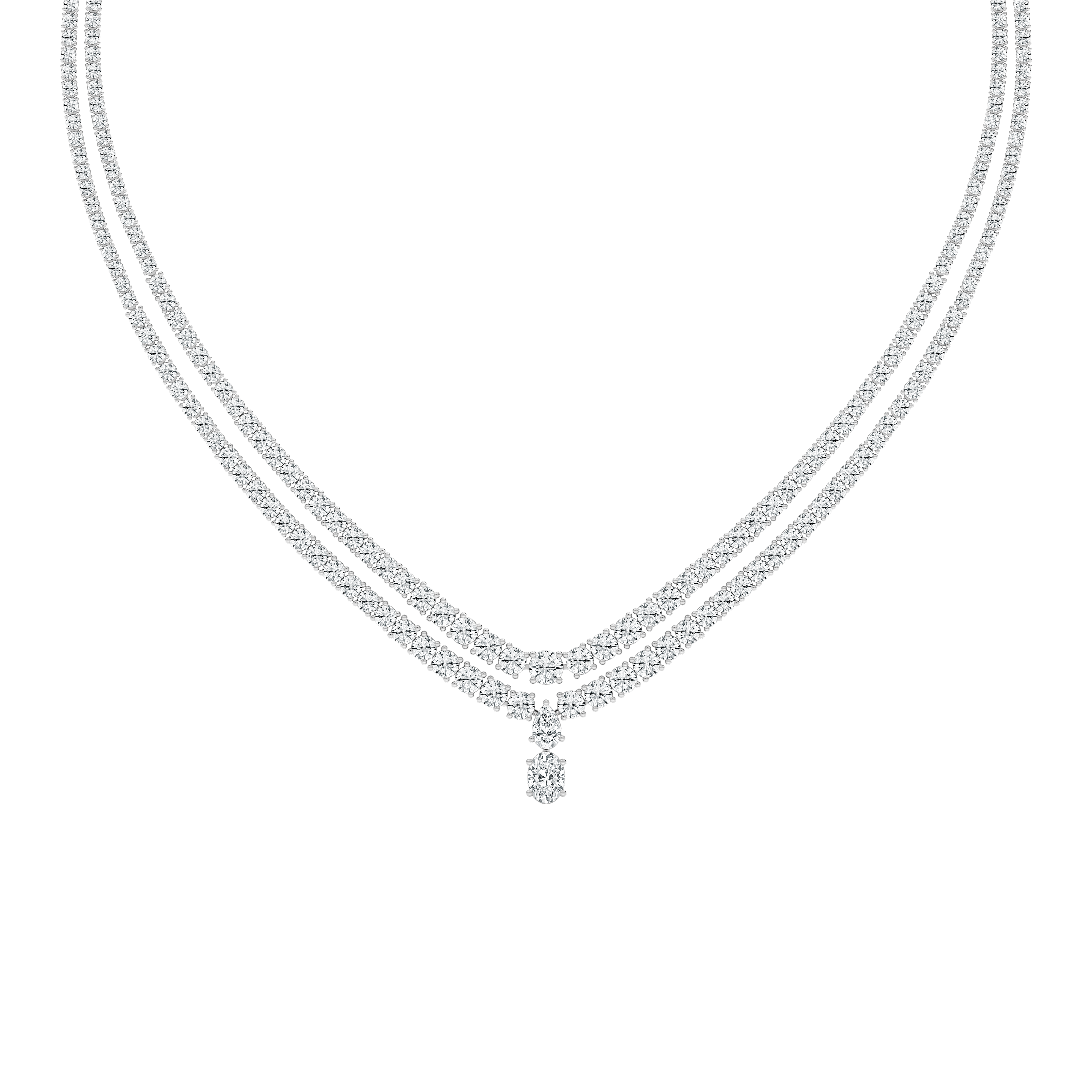 Round Oval Pear Double-Row Drop Necklace